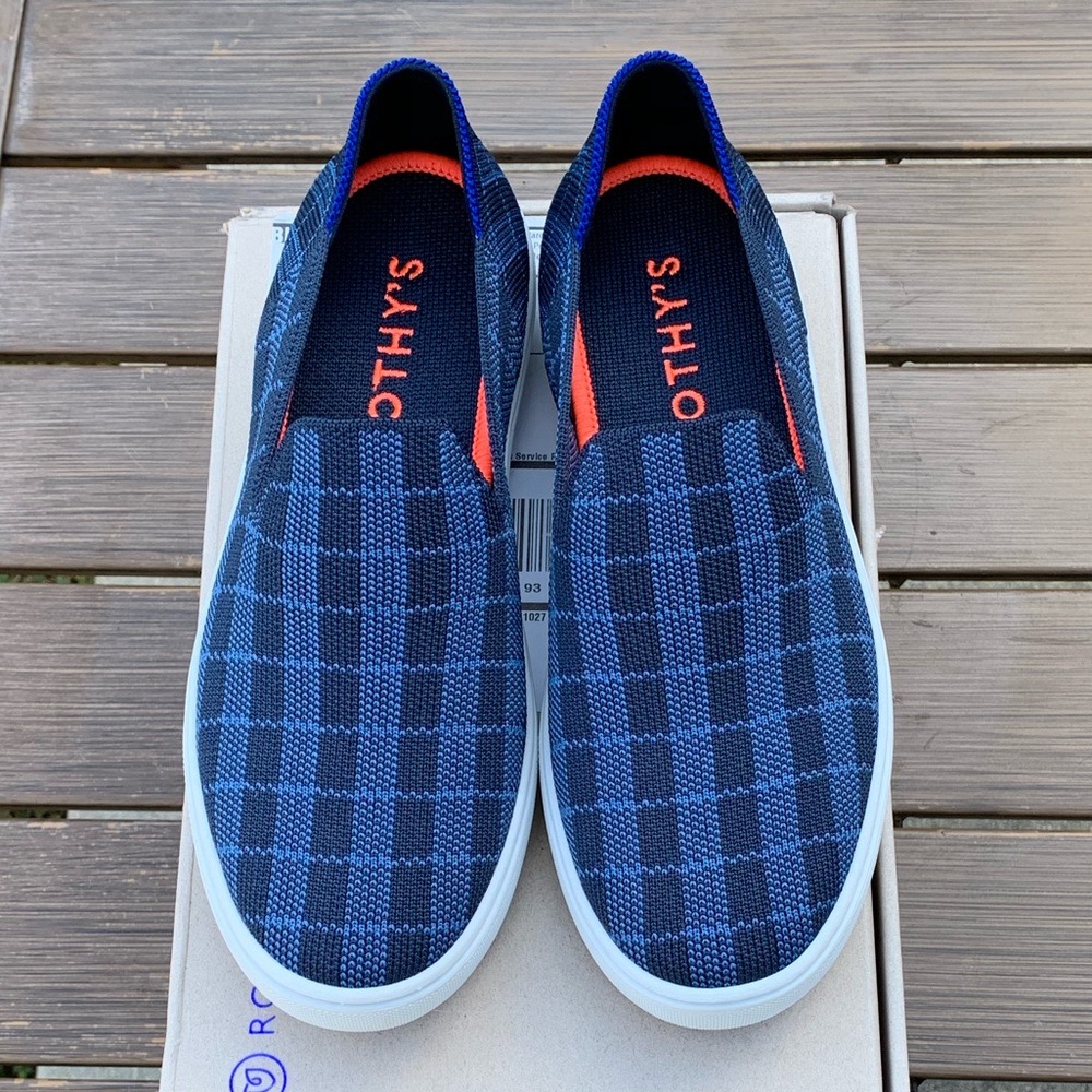 Rothy’s Indigo Gingham Sneakers Size 6